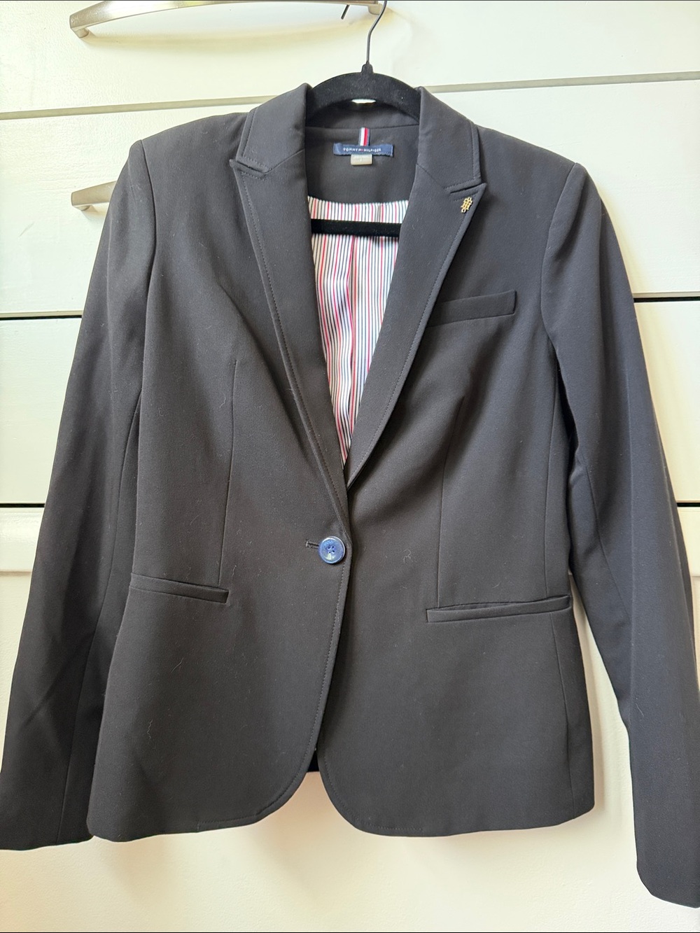 Tommy Hilfiger Black Tailored Single-Button Blazer with Striped Lining